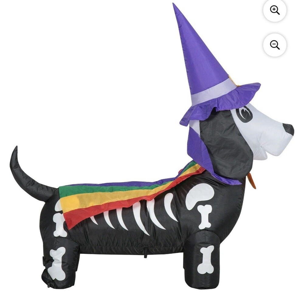 Inflatable Gemmy 4 Foot Rainbow Skeleton Dog with Witch Hat for Halloween. - Picture 2 of 7